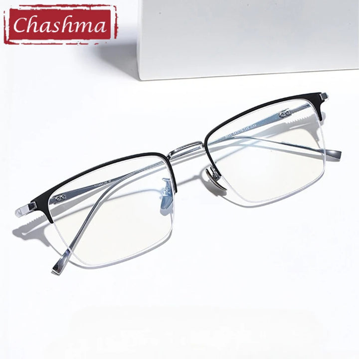 Chashma Ochki Men's Semi Rim Big Square Titanium Eyeglasses 969011