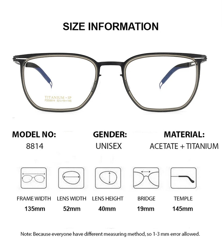 Chashma Unisex Full Rim Square Acetate Titanium Eyeglasses 8814 Full Rim Chashma   