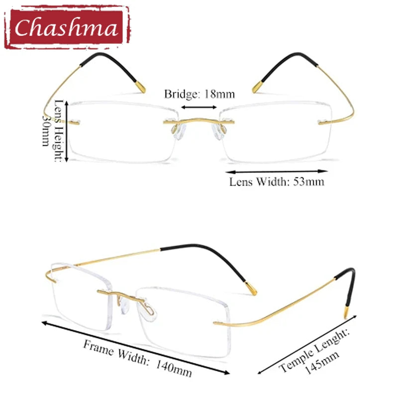 Chashma Ottica Unisex Rimless Square Titanium Eyeglasses 408040