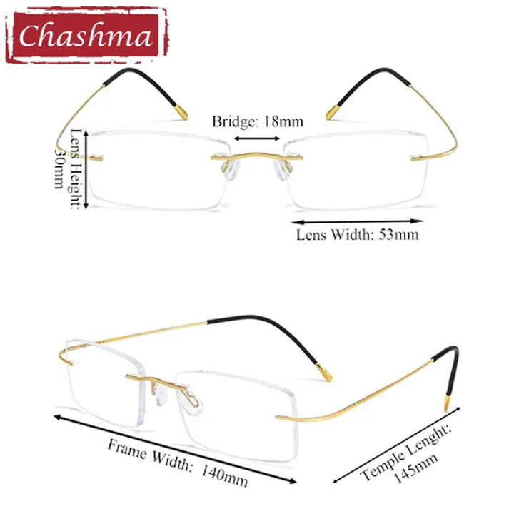 Chashma Ottica Unisex Rimless Square Titanium Eyeglasses 408040