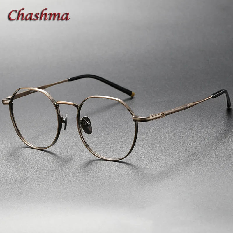 Chashma Ochki Unisex Full Rim Irregular Round Titanium Eyeglasses 1309 Full Rim Chashma Ochki Bronze  