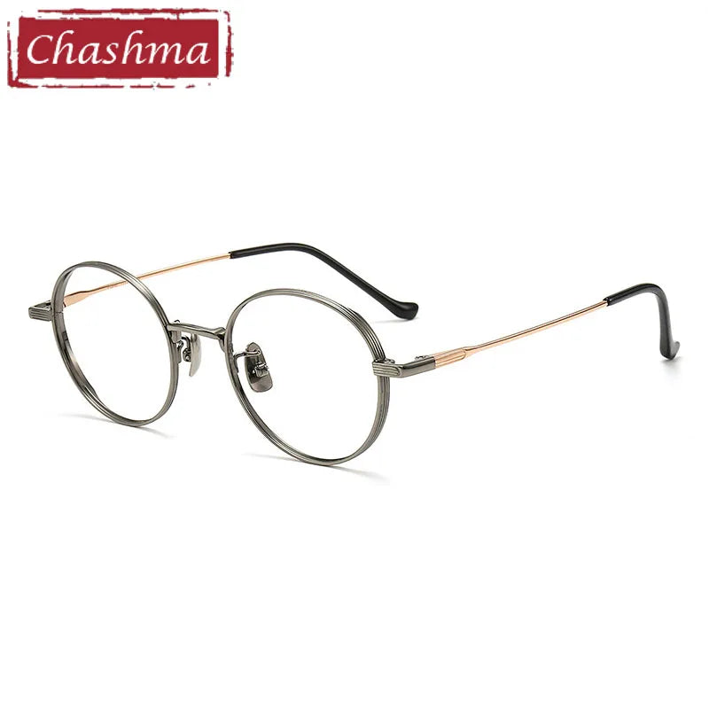 Chashma Unisex Full Rim Round Titanium Eyeglasses 2041 Full Rim Chashma Gun-Gold  