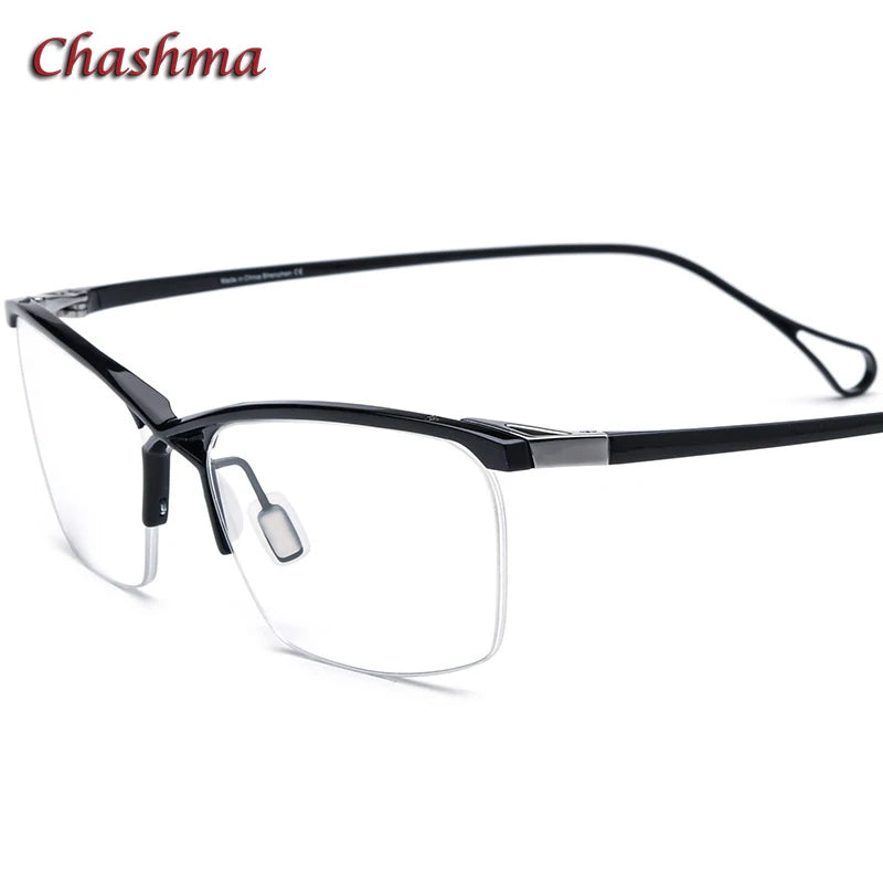 Chashma Ochki Unisex Semi Rim Brow Line Square Titanium Eyeglasses 5757 Semi Rim Chashma Ochki Black  