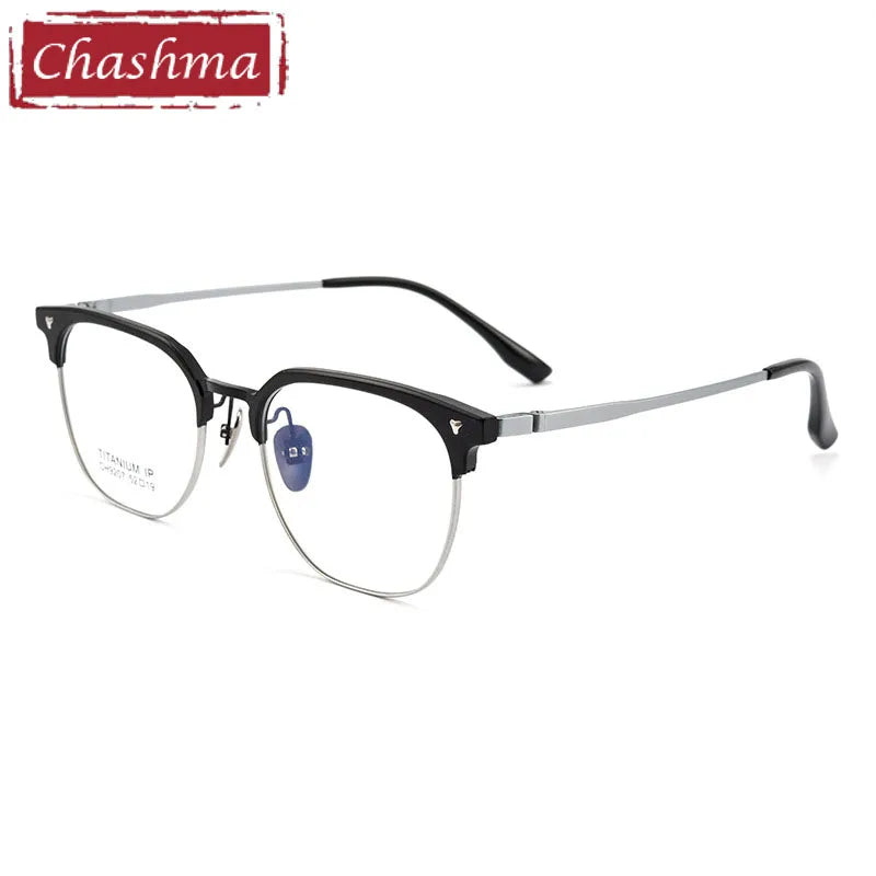 Chashma Unisex Full Rim Square Aluminum Magnesium Titanium Eyeglasses 9207 Full Rim Chashma Black-Silver  