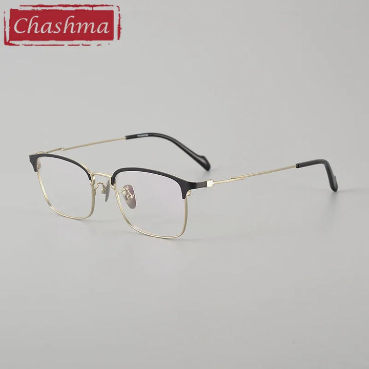 Chashma Unisex Full Rim Square Acetate Titanium Eyeglasses 250050 Full Rim Chashma Black-Gold  