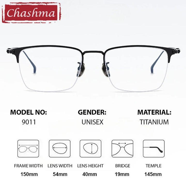 Chashma Ochki Men's Semi Rim Big Square Titanium Eyeglasses 969011