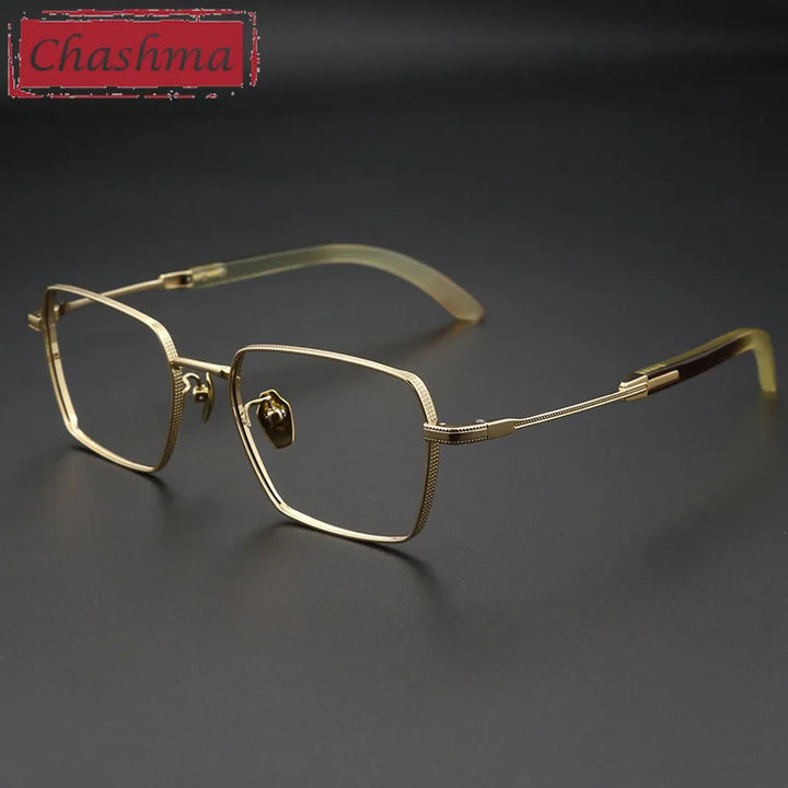 Chashma Unisex Full Rim Polygon Titanium Ox Horn Eyeglasses 23287