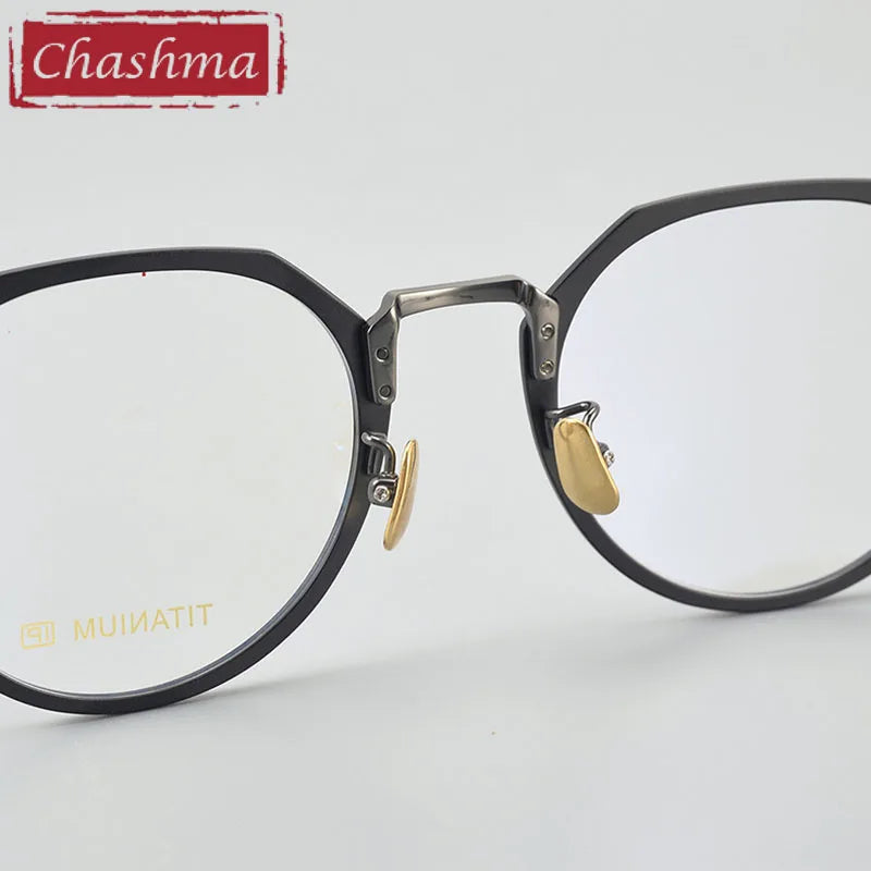 Chashma Unisex Full Rim Flat Top Round Titanium Acetate Eyeglasses 061 Full Rim Chashma   