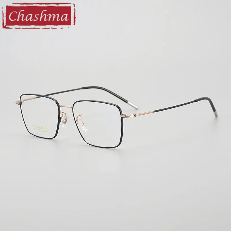 Chashma Ottica Unisex Full Rim Square Titanium Eyeglasses 7003 Full Rim Chashma Ottica Black-Rose Gold  