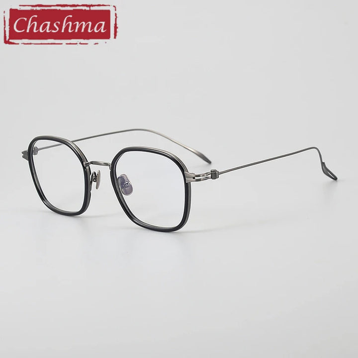 Chashma Ochki Unisex Full Rim Square Acetate Titanium Eyeglasses 97434