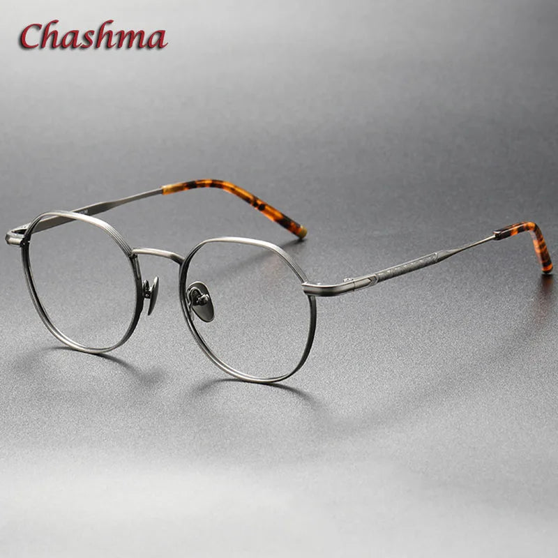 Chashma Ochki Unisex Full Rim Irregular Round Titanium Eyeglasses 1309 Full Rim Chashma Ochki Gun  