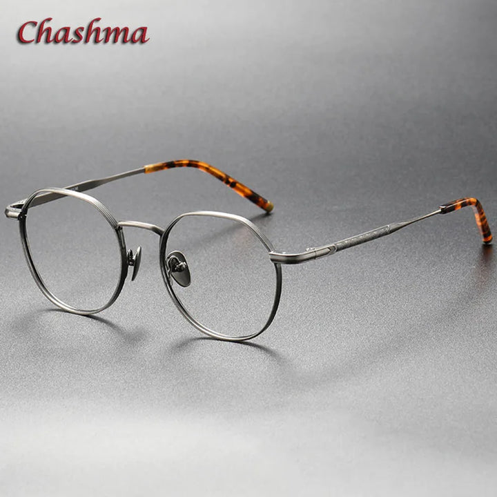 Chashma Ochki Women's Full Rim Flat Top Round Titanium Eyeglasses 13844 Full Rim Chashma Ochki Gun  