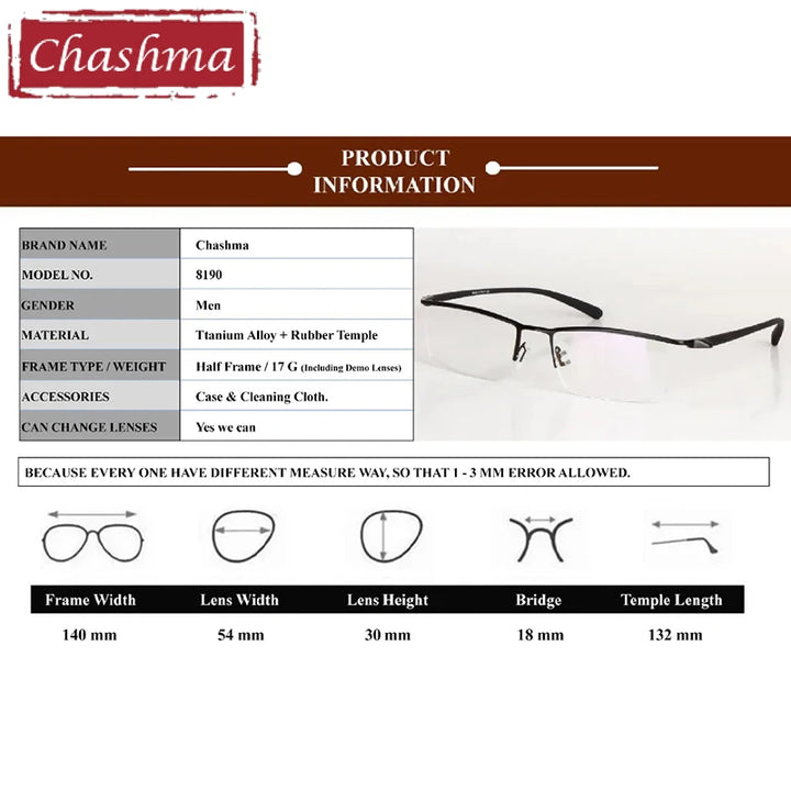 Chashma Men's Semi Rim Square Brow Line Alloy Eyeglasses 543018