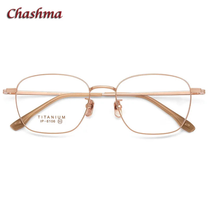 Chashma Ochki Unisex Full Rim Square Titanium Eyeglasses 6106 Full Rim Chashma Ochki C2-Rose Gold  