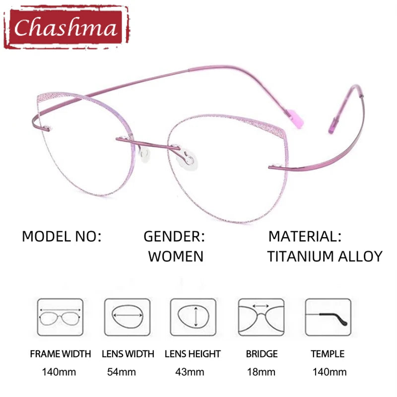 Chashma Women's Rimless Round Cat Eye Titanium Eyeglasses 431814