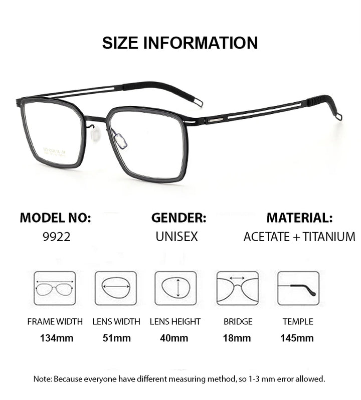 Chashma Unisex Full Rim Square Acetate Titanium Eyeglasses 9922 Full Rim Chashma   