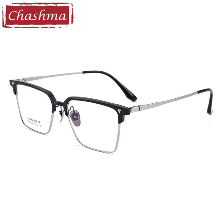 Chashma Unisex Full Rim Square Aluminum Magnesium Titanium Eyeglasses 9208 Full Rim Chashma Black-Silver  