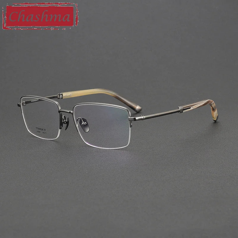 Chashma Men's Semi Rim Square Titanium Ox Horn Tip Eyeglasses 72369