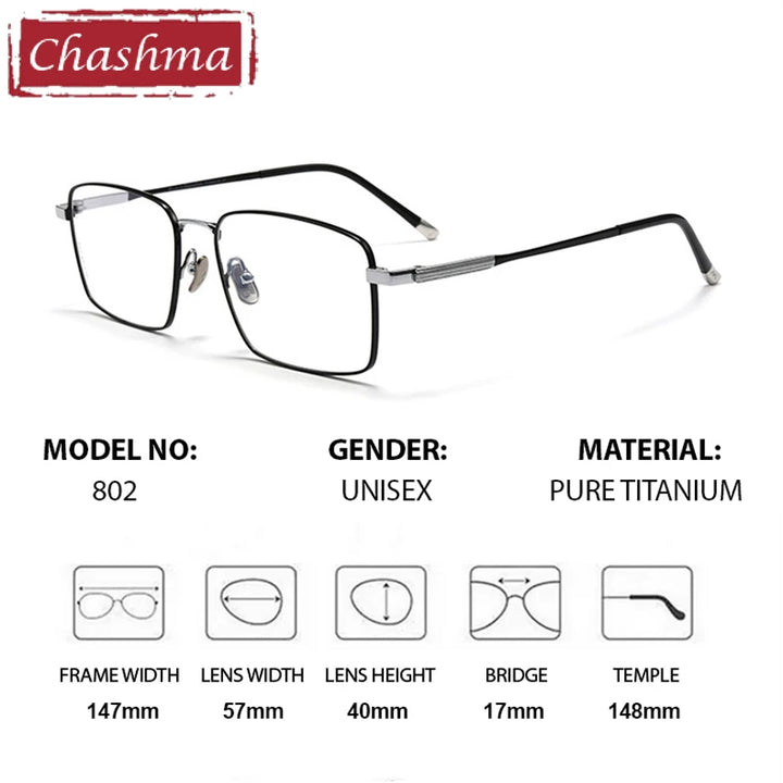 Chashma Ottica Men's Full Rim Square Titanium Eyeglasses 62802
