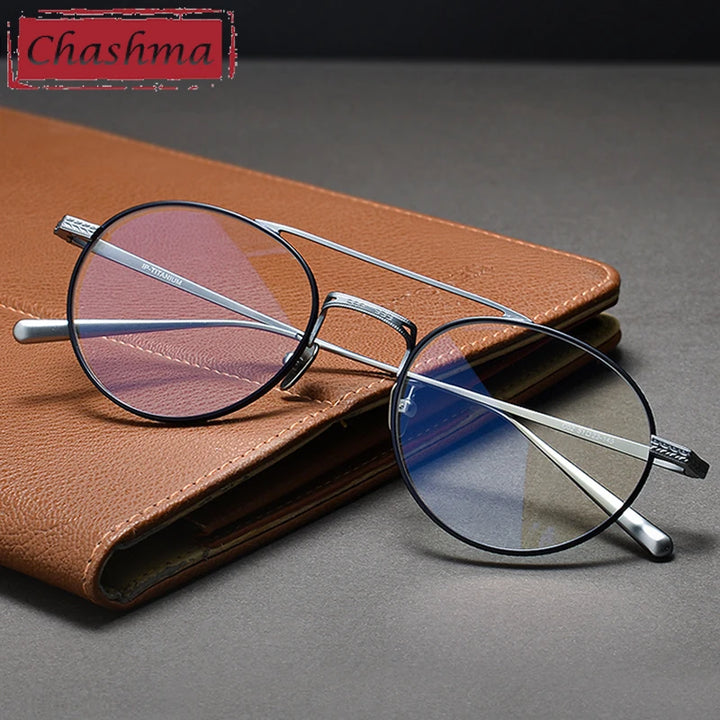 Chashma Ottica Men's Full Rim Round Double Bridge Titanium Eyeglasses 474020