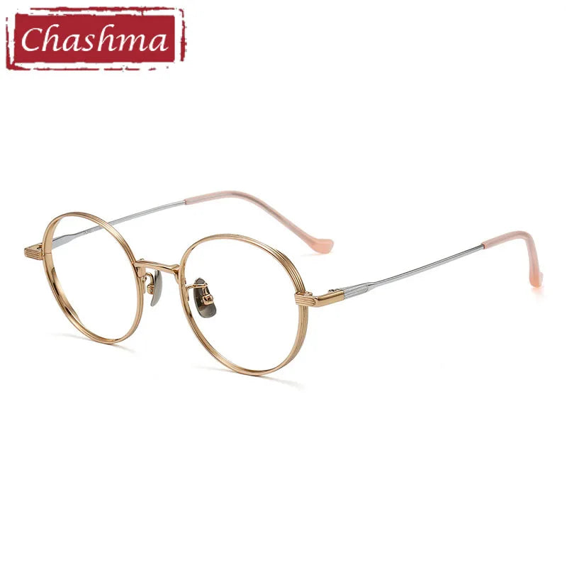 Chashma Unisex Full Rim Round Titanium Eyeglasses 2041 Full Rim Chashma Gold-Silver  