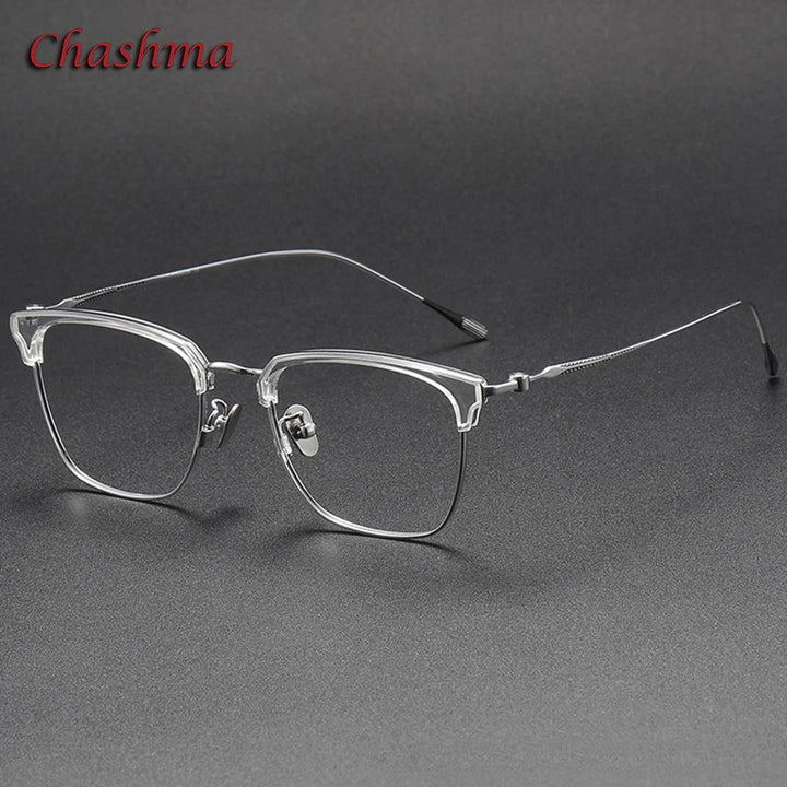 Chashma Ochki Unisex Full Rim Square Titanium Acetate Eyeglasses 80899 Full Rim Chashma Ochki Trans-Silver-C4  