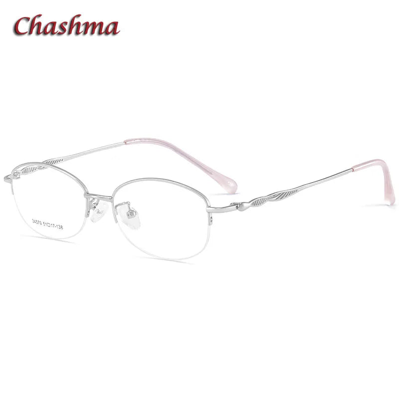 Chashma Ochki Women's Semi Rim Oval Stainless Steel Eyeglasses 34579 Semi Rim Chashma Ochki Silver-C5  