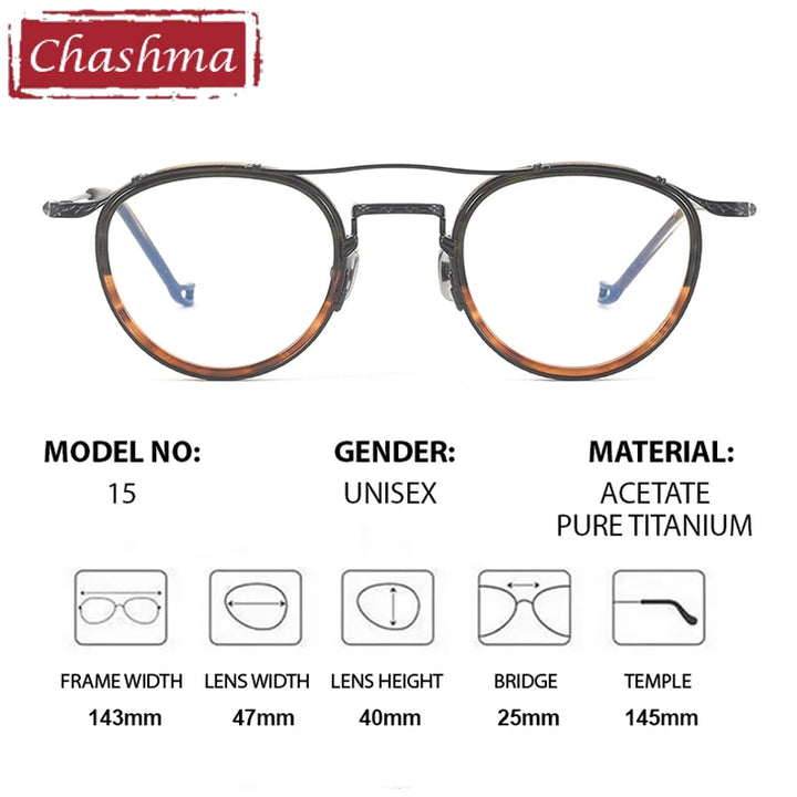 Chashma Unisex Full Rim Oval Double Bridge Acetate Titanium Eyeglasses 881715