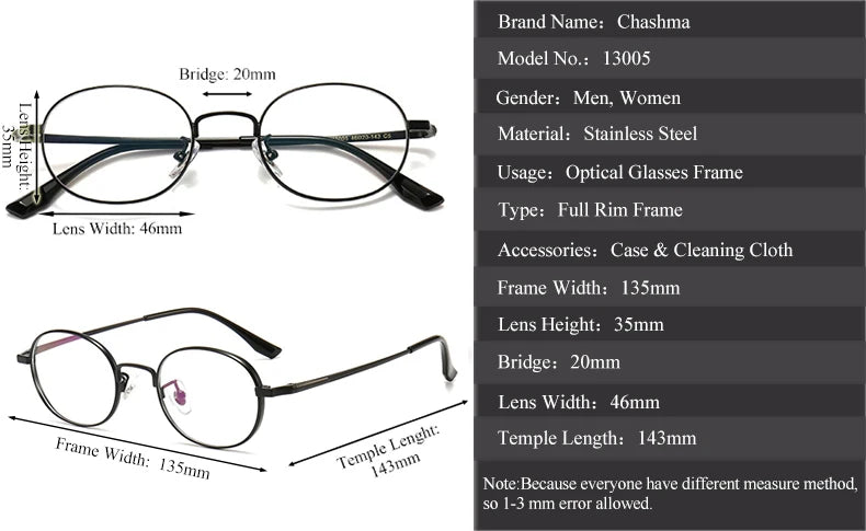Chashma Ottica Women's Full Rim Oval Round Steel Eyeglasses 913005 Full Rim Chashma Ottica