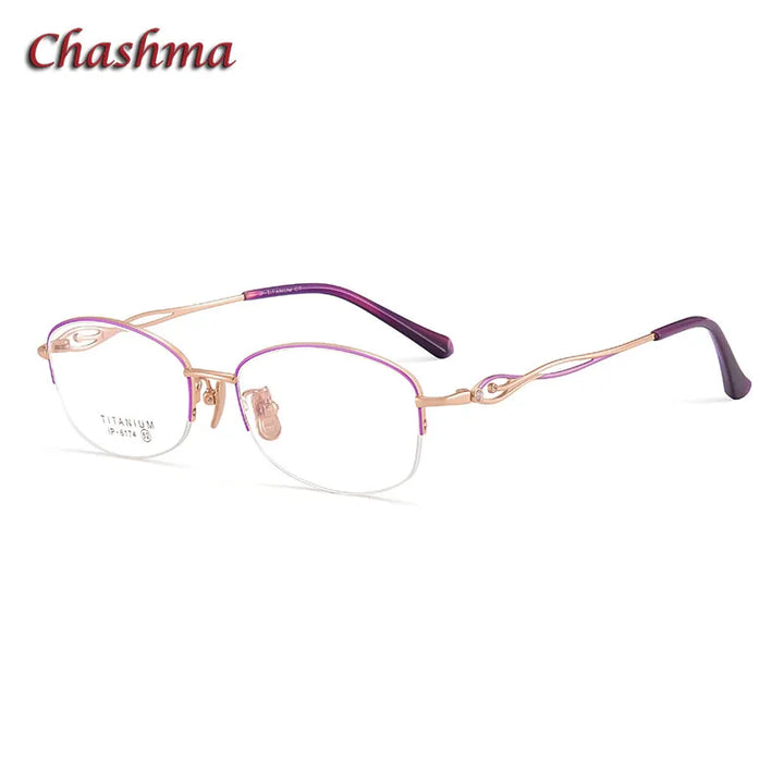 Chashma Ochki Women's Semi Rim Small Oval Titanium Eyeglasses 6174 Semi Rim Chashma Ochki Purple-Rose Gold  