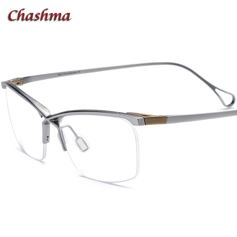 Chashma Ochki Unisex Semi Rim Brow Line Square Titanium Eyeglasses 5757 Semi Rim Chashma Ochki Gray  