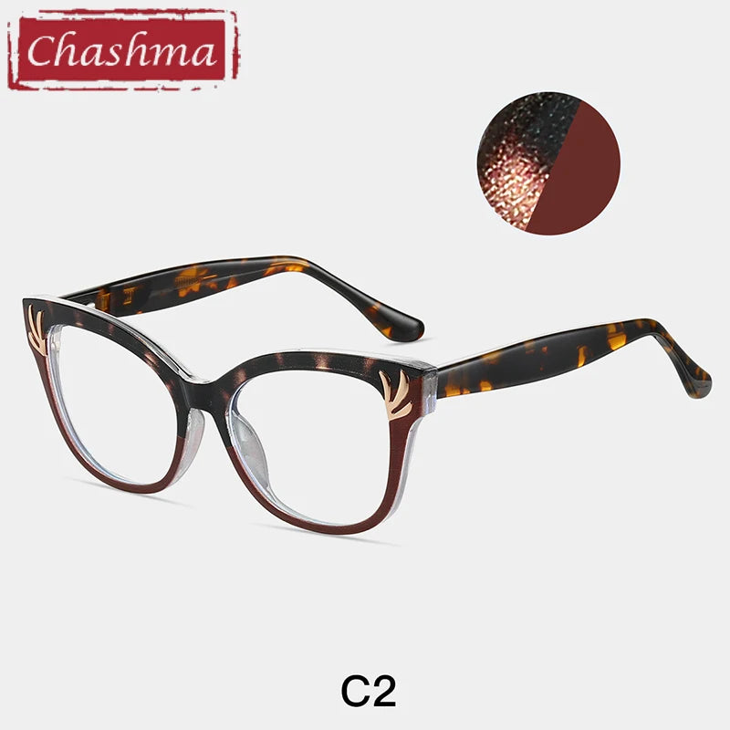 Chashma Women's Full Rim Cat Eye Tr 90 Titanium Eyeglasses 87303 Full Rim Chashma Brown-Leopard  