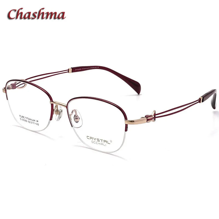 Chashma Ochki Women's Semi Rim Oval Square Titanium Eyeglasses 33369 Semi Rim Chashma Ochki Dark Red  