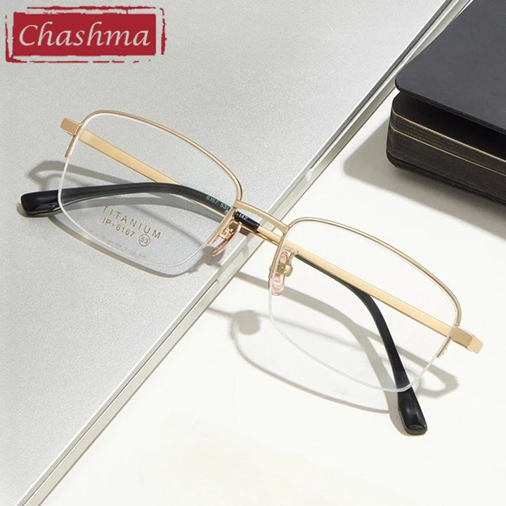 Chashma Ochki Unisex Semi Rim Square Titanium Eyeglasses 966167