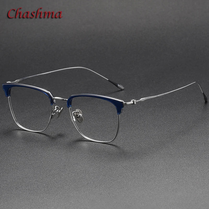 Chashma Ochki Unisex Full Rim Square Titanium Acetate Eyeglasses 80899 Full Rim Chashma Ochki Trans Blue-Silver-C5  