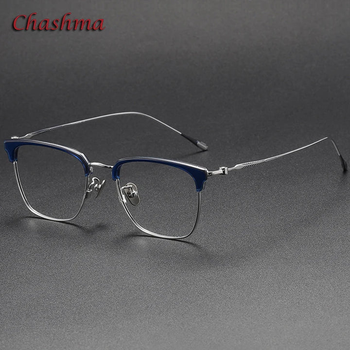 Chashma Ochki Unisex Full Rim Square Titanium Acetate Eyeglasses 80899 Full Rim Chashma Ochki Trans Blue-Silver-C5  