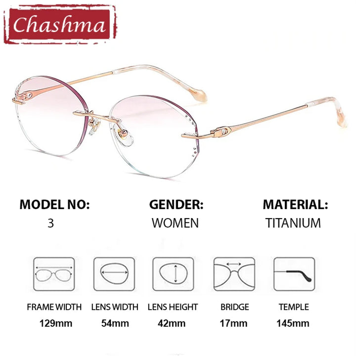 Chashma Ottica Women's Rimless Oval Round Titanium Eyeglasses 37982