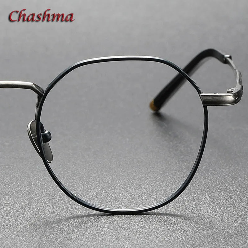 Chashma Ochki Unisex Full Rim Irregular Round Titanium Eyeglasses 1309 Full Rim Chashma Ochki   