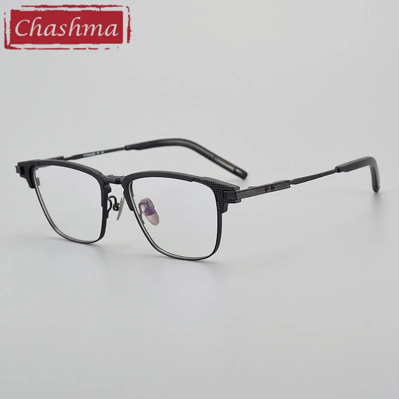 Chashma Unisex Full Rim Square Titanium Acetate Eyeglasses 190802 Full Rim Chashma Matte Black  