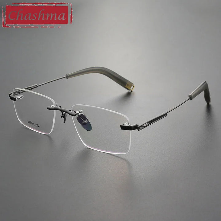 Chashma Men's Rimless Square Titanium Eyeglasses 2312 Rimless Chashma Gun  