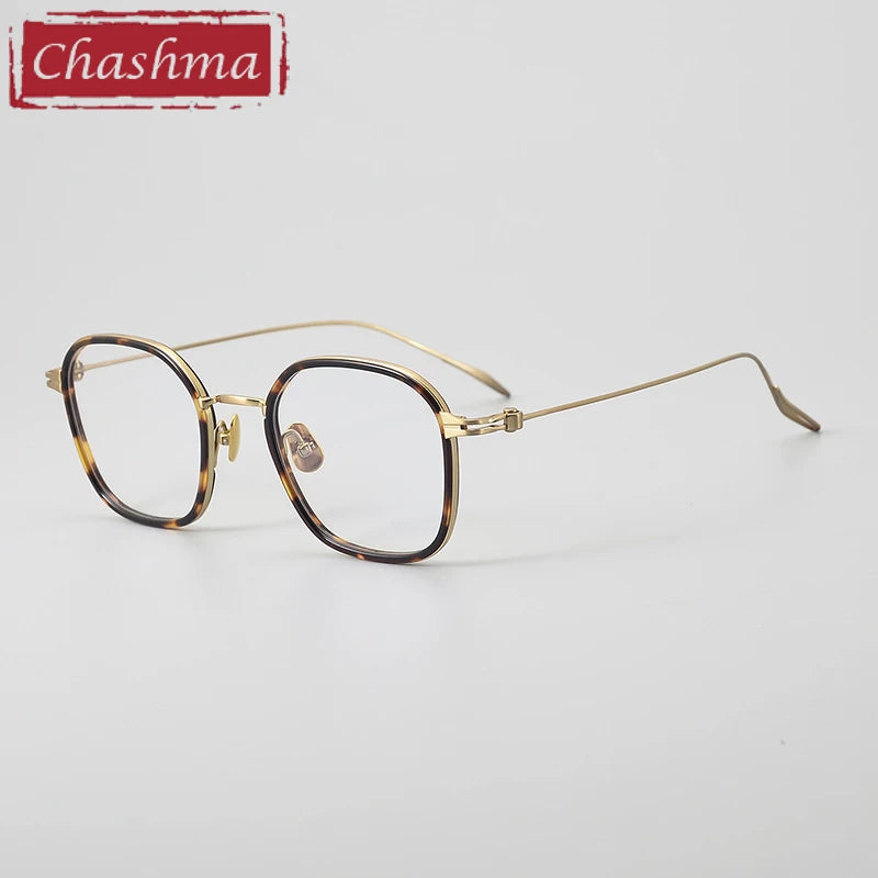 Chashma Ochki Unisex Full Rim Square Acetate Titanium Eyeglasses 97434