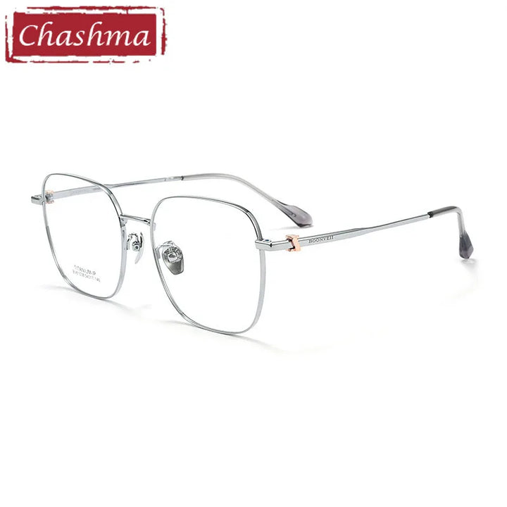 Chashma Unisex Full Rim Square Titanium Eyeglasses 61038 Full Rim Chashma Silver  