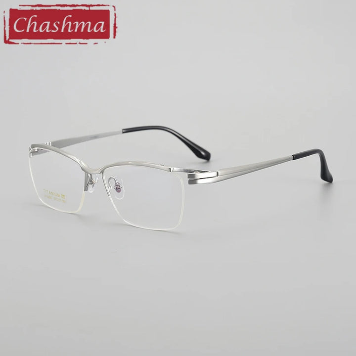 Chashma Unisex Semi Rim Big Square Brow Line Titanium Eyeglasses 6205 Semi Rim Chashma Silver  