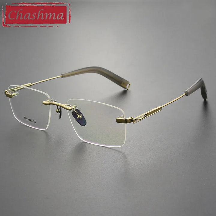 Chashma Men's Rimless Square Titanium Eyeglasses 2312 Rimless Chashma Gold  