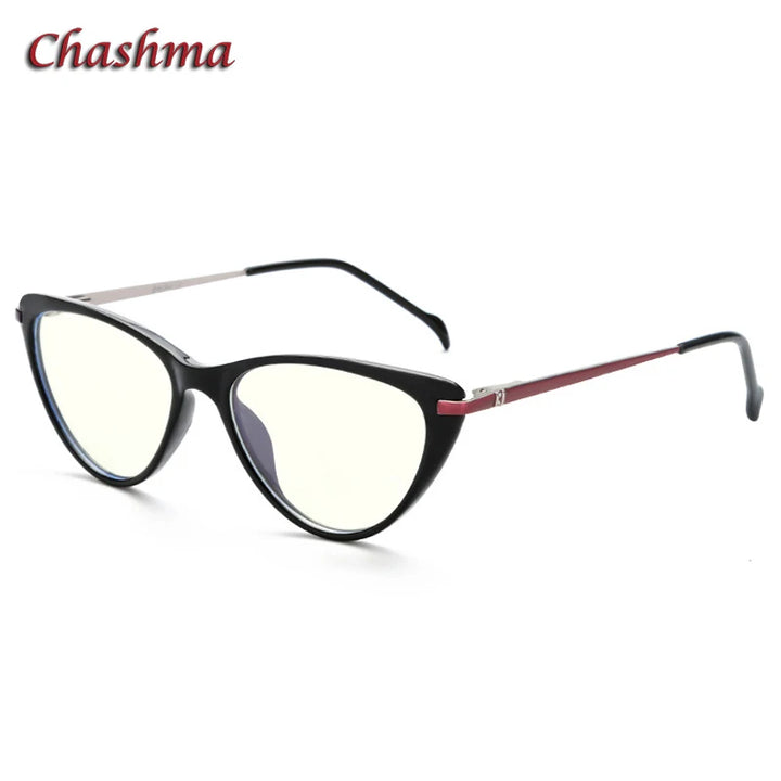 Chashma Ochki Women's Full Rim Cat Eye Tr 90 Stainless Steel Eyeglasses 72003 Full Rim Chashma Ochki Bright Black-C6  