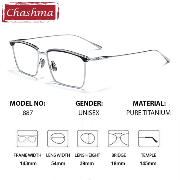 Chashma Ottica Unisex Full Rim Square Brow Line Titanium Eyeglasses 39887
