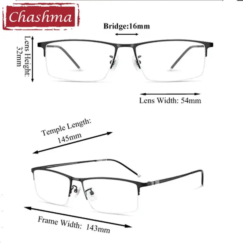 Chashma Ottica Men's Semi Rim Square Brow Line Titanium Eyeglasses 99070 FuzWeb