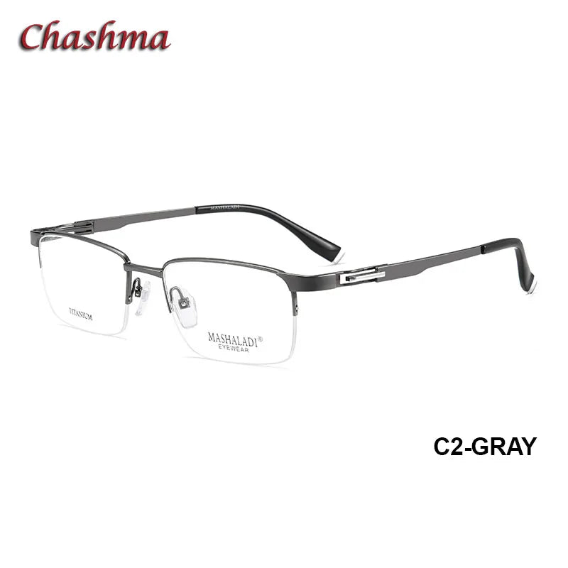 Chashma Ochki Men's Semi Rim Square Titanium Eyeglasses 9054 Semi Rim Chashma Ochki C2-Gray  