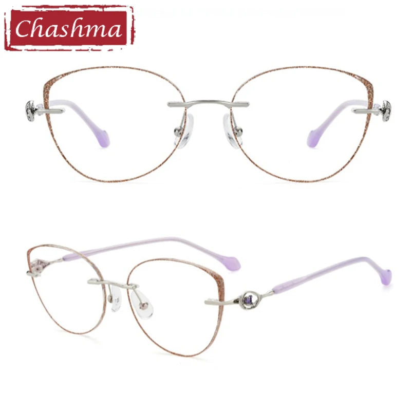 Chashma Women's Rimless Round Cat Eye Titanium Eyeglasses 652058