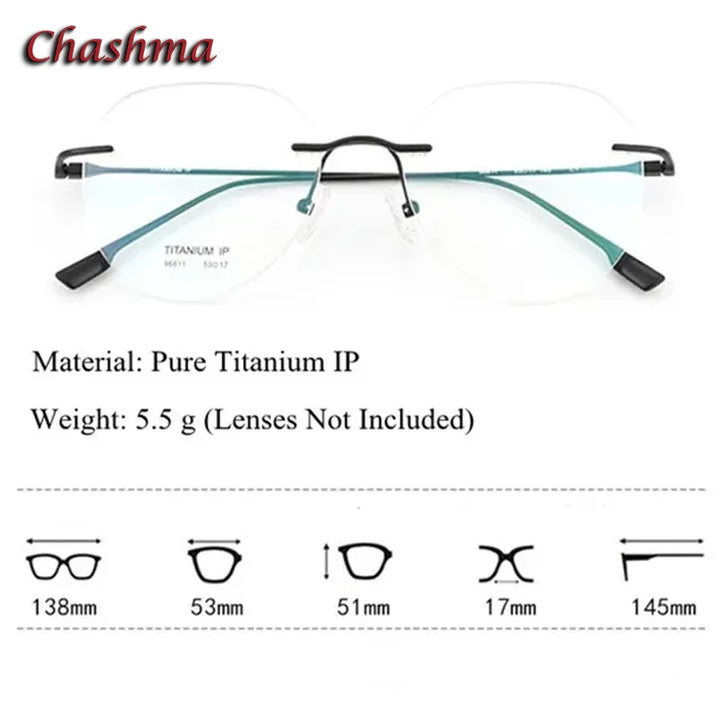 Chashma Ochki Women's Rimless Flat Top Round Titanium Eyeglasses 896611